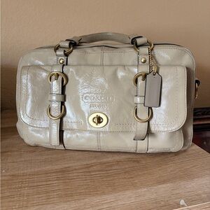 Vintage Coach Taupe Leather Handbag with Gold Accents